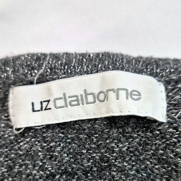 Liz Claiborne Gray Silver Metallic Sparkle Faux Wrap V-Neck Sweater Dress Medium - Picture 2 of 12